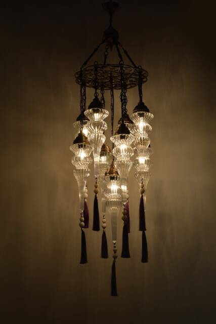 Lamptastico Laser Blown 9 Glass Globe Turkish Moroccan Style Large Chandelier Entryway Lighting Entry Hall Lamp