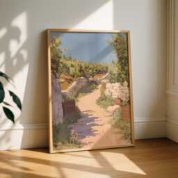 Sunlit Vineyard Path Print - Mediterranean Countryside Wall Art Travel Poster - thumbnail 3