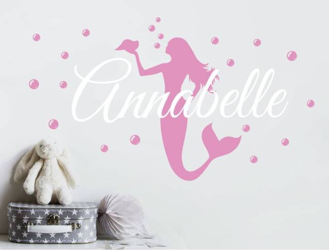 Personalised Mermaid Wall Decal Decor Gift For Girls Nursery Sticker Bedroom - image 1
