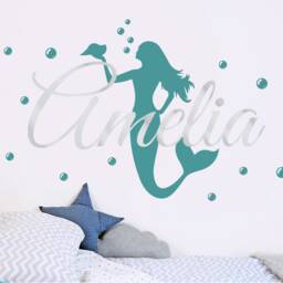 Personalised Mermaid Wall Decal Decor Gift For Girls Nursery Sticker Bedroom - thumbnail 2