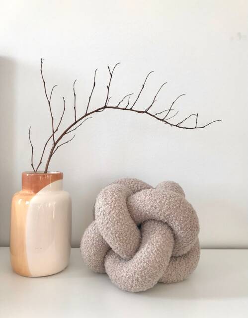 Decorative Beige Boucle Ball Knot Pillow For Guest Room Cute Accent Cushion Gift Neutral Home Decor Lovers - image 1