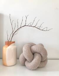 Decorative Beige Boucle Ball Knot Pillow For Guest Room Cute Accent Cushion Gift Neutral Home Decor Lovers - thumbnail 1