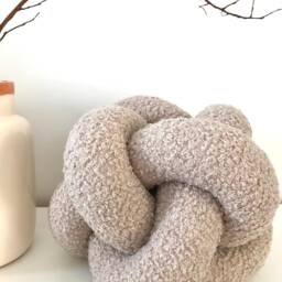 Decorative Beige Boucle Ball Knot Pillow For Guest Room Cute Accent Cushion Gift Neutral Home Decor Lovers - thumbnail 3
