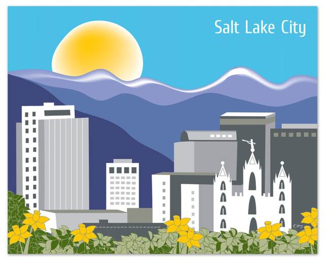 Salt Lake City Print, Skyline, Utah Art Lds Temple Wall Art, Horizontal Gift - Style E8-O-Sa - image 1