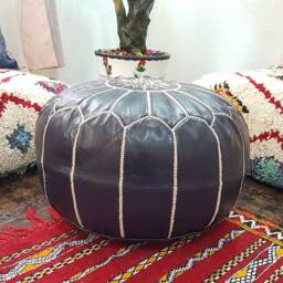 Stuffed Moroccan Leather Pouf, Pouf Ottoman, Handmade Floor Poof, Footstool, Ottoman Table, & Stools - thumbnail 4