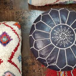 Stuffed Moroccan Leather Pouf, Pouf Ottoman, Handmade Floor Poof, Footstool, Ottoman Table, & Stools - thumbnail 3