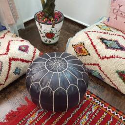 Stuffed Moroccan Leather Pouf, Pouf Ottoman, Handmade Floor Poof, Footstool, Ottoman Table, & Stools - thumbnail 2