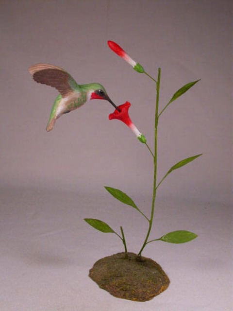 Open-Winged Ruby-Throated Hummingbird #3 Hand Carved Wooden Bird - image 1