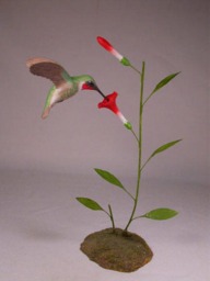 Open-Winged Ruby-Throated Hummingbird #3 Hand Carved Wooden Bird