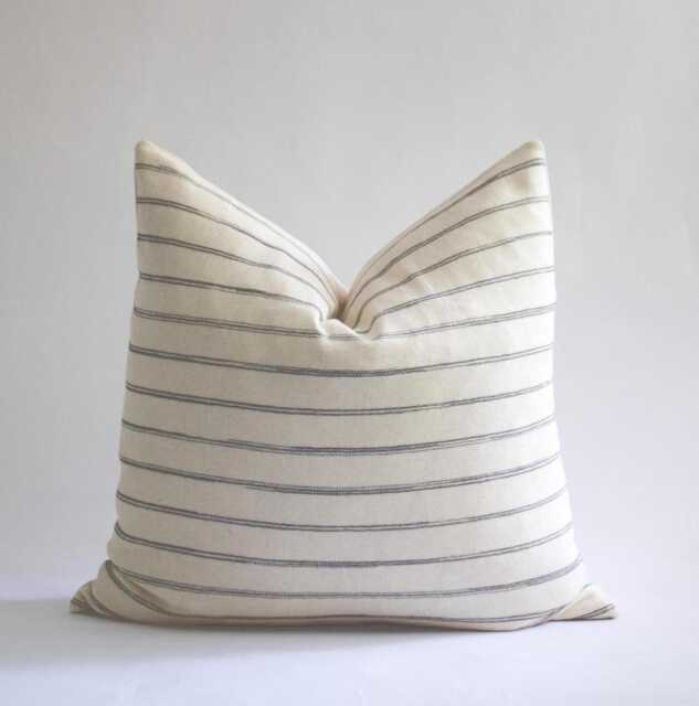 Cream & Gray Woven Cotton Pillow Cover, Neutral Striped Pillow, Chiang Mai Throw Pillows, Designer Covers, Minimalist Cover - image 1
