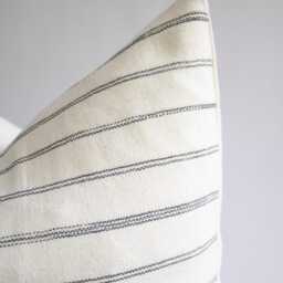 Cream & Gray Woven Cotton Pillow Cover, Neutral Striped Pillow, Chiang Mai Throw Pillows, Designer Covers, Minimalist Cover - thumbnail 3
