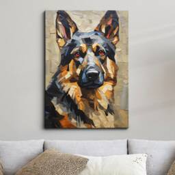 German Shepherd Fun Animal Dog Pet Lover Paper Mache Style Painting Wall Art Framed Canvas Poster Print Home Kitchen Living Room Decor Gift - thumbnail 1