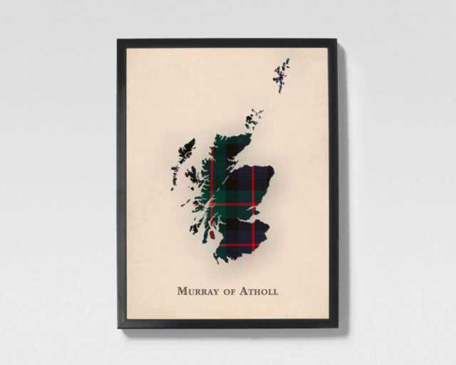 Clan Murray Of Atholl Scottish Tartan Map - Scotland Family Wall Decor, Ready To Hang - image 1