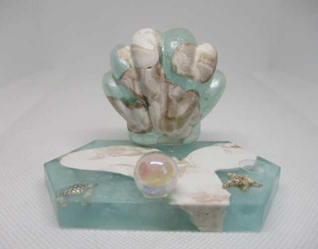 Seashell Business Card Holder- Beach D??cor - Phone Stand Soap Dish- Paperweight Concrete Gifts - image 1