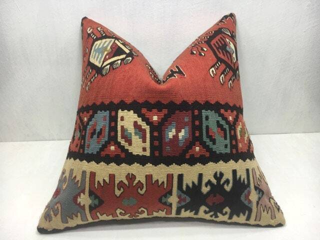 Vintage Kilim Pillow Cover, Turkish Ethnic Rug, Linen Back - 20x20 - image 1