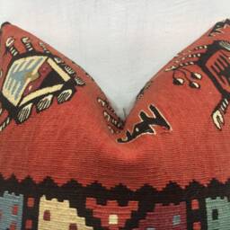Vintage Kilim Pillow Cover, Turkish Ethnic Rug, Linen Back - 20x20 - thumbnail 2