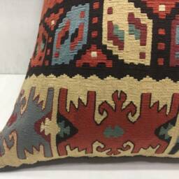Vintage Kilim Pillow Cover, Turkish Ethnic Rug, Linen Back - 20x20 - thumbnail 3