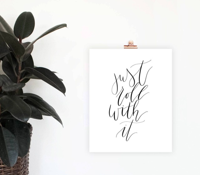 Just Roll With It Print, Digital Download, Minimalist Office Decor, Wall Art, Simple Home Lettered Poster - image 1