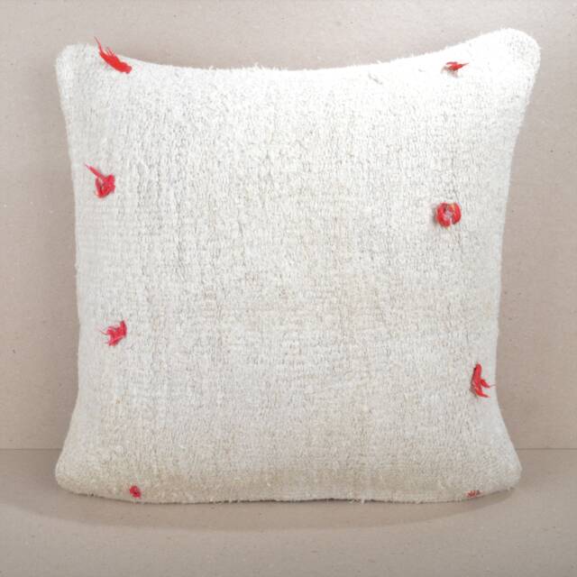 Handmade Hemp Kilim Pillow Cover, White Floor Cushion - 18x18 Inch - image 1