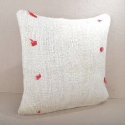 Handmade Hemp Kilim Pillow Cover, White Floor Cushion - 18x18 Inch - thumbnail 2
