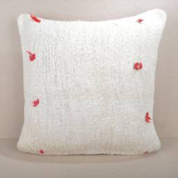 Handmade Hemp Kilim Pillow Cover, White Floor Cushion - 18x18 Inch - thumbnail 1