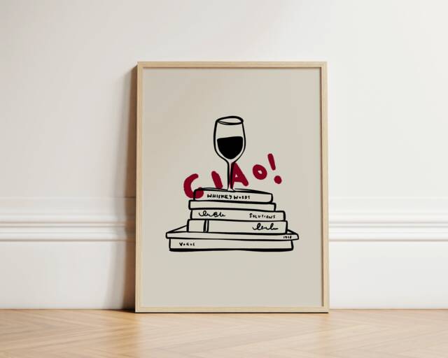 Ciao Poster, Ink Bleed, French Print, Wine Glasses, Trendy Wall Art, Kitchen Unframed - image 1
