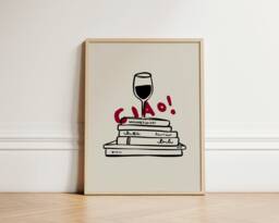 Ciao Poster, Ink Bleed, French Print, Wine Glasses, Trendy Wall Art, Kitchen Unframed - thumbnail 1