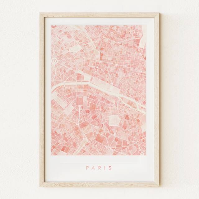 Paris Map Hand Painted Watercolor Print France City Block Plan - Art Print Wedding Gift French Parisian Decor European Travel Art Wall - image 1