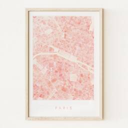 Paris Map Hand Painted Watercolor Print France City Block Plan - Art Print Wedding Gift French Parisian Decor European Travel Art Wall - thumbnail 1