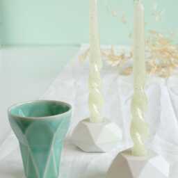 Geometric Shabbat Set - Hexagon Candlesticks & Mint Kiddush Cup - Seconds - thumbnail 3