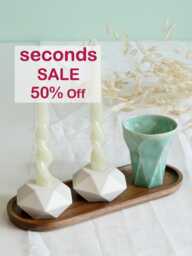 Geometric Shabbat Set - Hexagon Candlesticks & Mint Kiddush Cup - Seconds - thumbnail 1