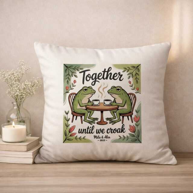 Together Until We Croak Frog Pillow Cute Couple Cushion Personalized Gift Funny Valentine's Day 43x43 Cover - image 1