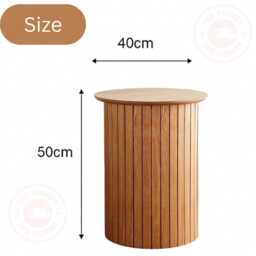 Round Wooden Side Table Panelled Design Compact Coffee End For Living Room - thumbnail 4