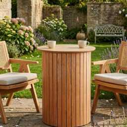 Round Wooden Side Table Panelled Design Compact Coffee End For Living Room - thumbnail 2