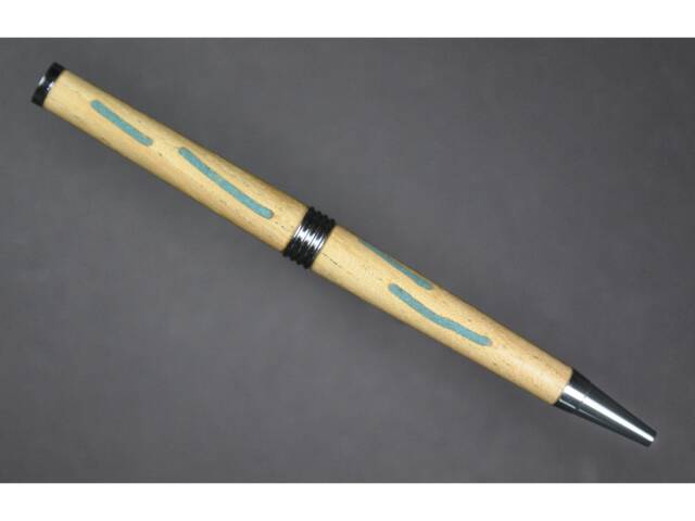 Custom Wooden Pen Elm With Turquoise Inlays - image 1