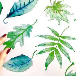 Leaf Decals Green 14-Set, Removable Wall Decals, Furniture Kitchen Decor, Bathroom Hand-Painted Leaves - thumbnail 3