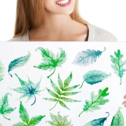 Leaf Decals Green 14-Set, Removable Wall Decals, Furniture Kitchen Decor, Bathroom Hand-Painted Leaves - thumbnail 4