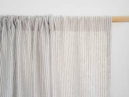 Gray Striped Linen Curtain Panel, Rod Pocket, Custom Length, Medium