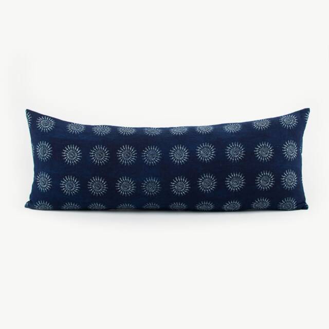Hmong Indigo Batik Lumbar Pillow - Hill Tribe Woven Cushion With Kapok Insert - image 1
