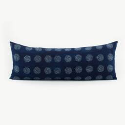 Hmong Indigo Batik Lumbar Pillow - Hill Tribe Woven Cushion With Kapok Insert - thumbnail 1