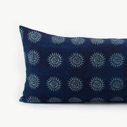 Hmong Indigo Batik Lumbar Pillow - Hill Tribe Woven Cushion With Kapok Insert - thumbnail 2