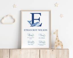 Baby Boy Birth Details, New Gift, Welcome To The World, The Day You Were Born Print, Personalised Whale Nursery - thumbnail 1