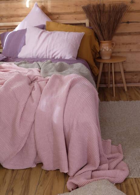 Dusty Rose Waffle Textured Linen Blanket/ Heavy Bed Cover - image 1