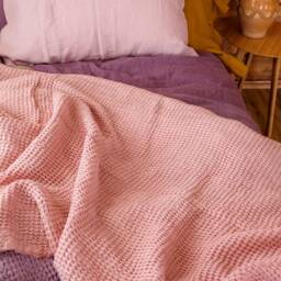 Dusty Rose Waffle Textured Linen Blanket/ Heavy Bed Cover - thumbnail 4