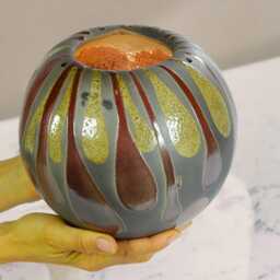 Spherical Raku Ceramic Table Lamp With Warm Autumnal Colours, To Create An Elegant & Harmonious Atmosphere in Your Home. Created By Manl114 - thumbnail 3