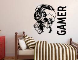 Gamer Skull Wall Decal Personalized Gaming Room Decor Z54 - thumbnail 1
