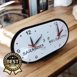 Custom Two Time Zone Clock Personalized City & Country Names - thumbnail 1