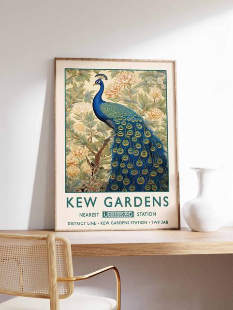 William Morris Peacock Print, Kew Gardens London Poster, Vintage Wall Art, Floral Poster - image 1