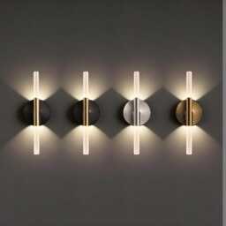 Modern Linear Wall Sconce, Double Tube Opal Light, Brass/Black/Nickel Finish, Mid Century Vanity Bathroom Hallway Sconce - thumbnail 2