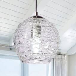 Clear Glass Pendant Light - Handblown Stella Globe - Artisan Kitchen & Living Room Lighting